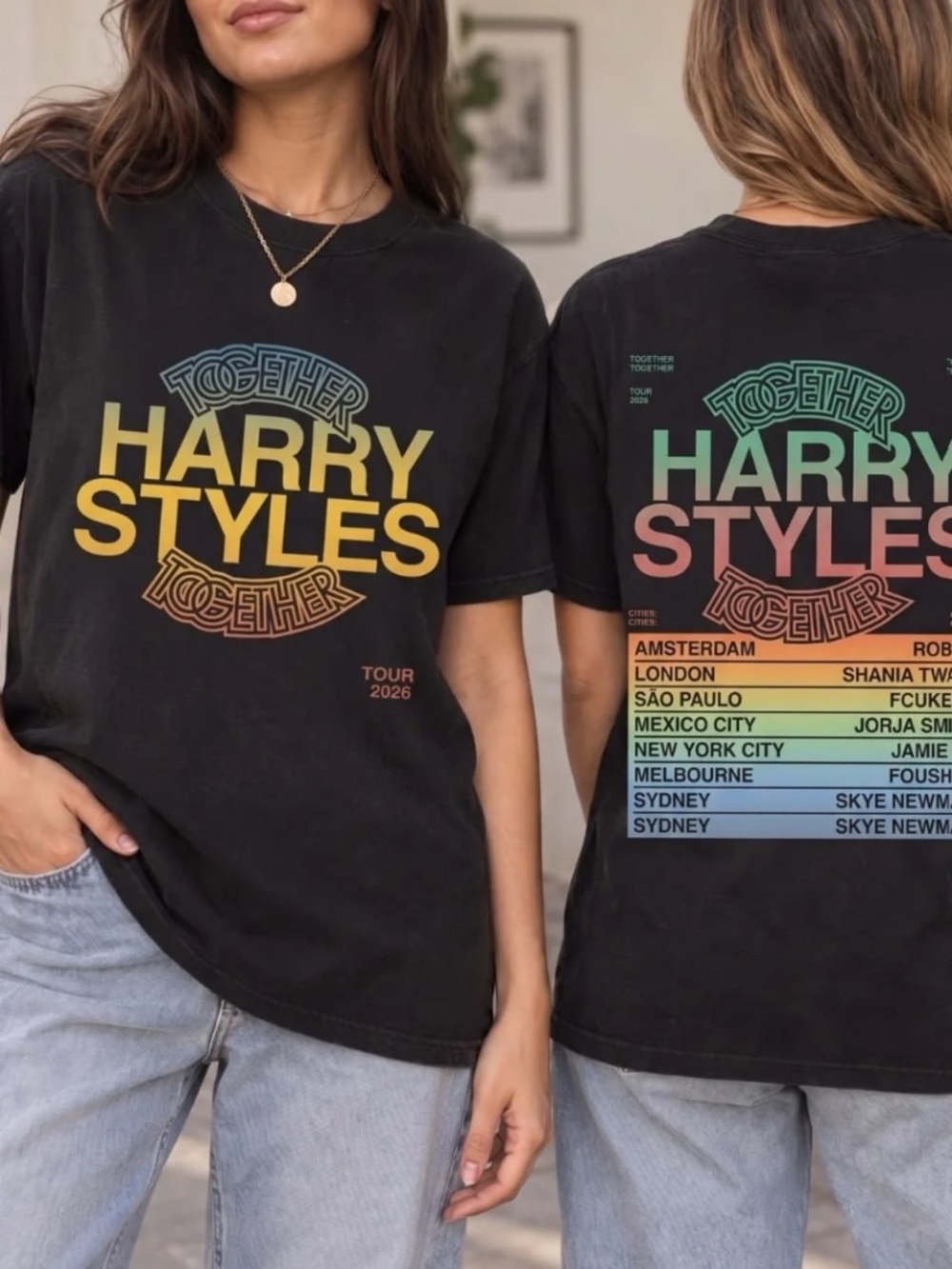 Black Rainbow Graphic Tee, Harry Styles Tour Design